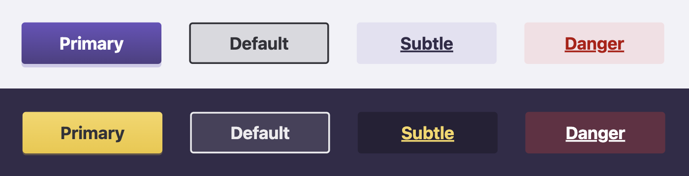 Examples of each button style with the hover state applied.